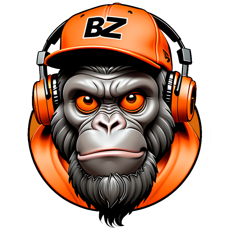 beat zoo logo is an ape wearing headhones and a cap with the letters BZ